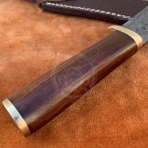 Handmade Damascus Hunting 12.00" Tanto Style Knife With Rose Wood Handle With Sheath - Image 3