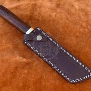 Handmade Damascus Hunting 12.00" Tanto Style Knife With Rose Wood Handle With Sheath - Image 4
