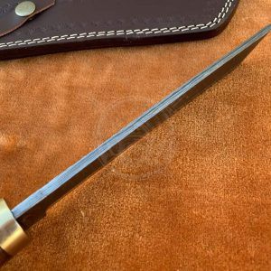 Handmade Damascus Hunting 12.00" Tanto Style Knife With Rose Wood Handle With Sheath - Image 5