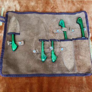Damascus Set of 5 Pieces Hard Wood Mosaic Pins Handle Professional Kitchen Chef Knife Set Comes With PU Leather Sheath - Image 4