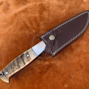 Handmade Damascus Hunting 11" Knife Ram Horn Steel Bolster Handle With Sheath - Image 5