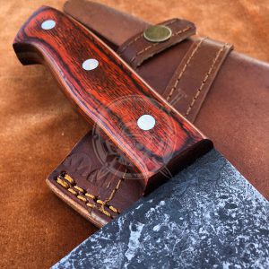 Daily Carry Custom Hand Forged Carbon Steel Camping Outdoor Kitchen Cleaver with Custom Made Leather Sheath - Image 4