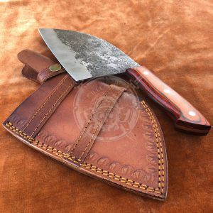 Daily Carry Custom Hand Forged Carbon Steel Camping Outdoor Kitchen Cleaver with Custom Made Leather Sheath - Image 3