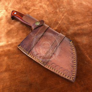 Daily Carry Custom Hand Forged Carbon Steel Camping Outdoor Kitchen Cleaver with Custom Made Leather Sheath - Image 5