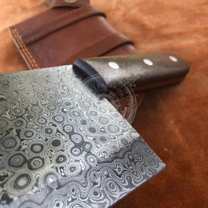 Daily Carry Custom Hand Forged Damascus Blade Camping Outdoor Kitchen Cleaver Meat with Custom Made Leather Sheath - Image 4