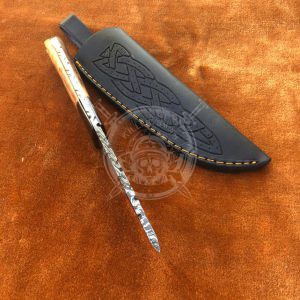 Handmade Damascus Hunting Skinner Knife with Olive Wood with Mosaic Pins Handle With Sheath - Image 3