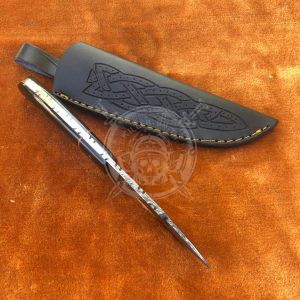 Handmade Damascus Hunting 8.50" Gut Hook Knife with Black Horn Handle with Leather  Sheath - Image 3