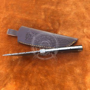 Handmade Damascus Skinner Hunting 9.00" Knife With Black Horn Damascus Guard With Leather Sheath - Image 4