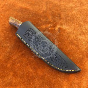 Handmade Damascus Hunting 9,00" Skinner Knife Rose Wood with Mosaic Pins Handle With Sheath - Image 4