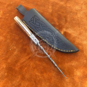 Handmade Damascus Hunting 9,00" Skinner Knife Rose Wood with Mosaic Pins Handle With Sheath - Image 3