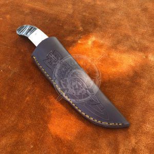 Handmade Damascus Hunting 9,00″ Long Knife Camel Bone with Mosaic Pins Handle With Sheath - Image 4