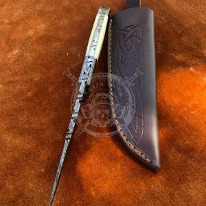 Handmade Damascus Hunting 9,00″ Long Knife Camel Bone with Mosaic Pins Handle With Sheath - Image 3