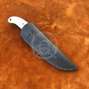Handmade Damascus Blade 9.00" Hunting Knife Bone and Wood Handle With Sheath - Image 4