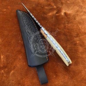 Handmade Damascus Blade 9.00" Hunting Knife Bone and Wood Handle With Sheath - Image 3