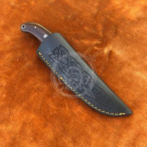 Handmade Damascus Blade 9.00" Hunting Knife Bull Horn & Wood Handle With Sheath - Image 4