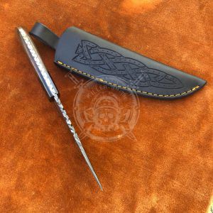 Handmade Damascus Blade 9.00" Hunting Knife Bull Horn & Wood Handle With Sheath - Image 3