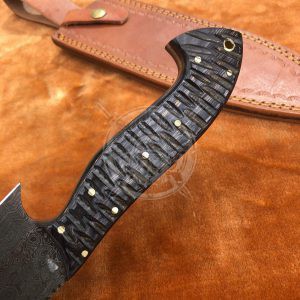 Custom Made Damascus Raindrop Blade Kitchen Knife With Leather Sheath - Image 3