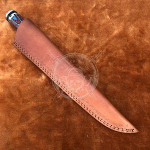Custom Made Damascus Raindrop Kitchen Knife With Leather Sheath - Image 4