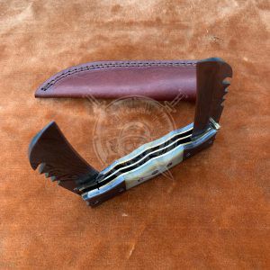 Double Blade Folder Knife - With Custom Leather Sheath - Image 3
