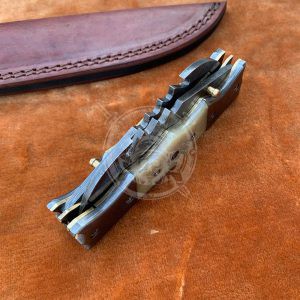 Double Blade Folder Knife - With Custom Leather Sheath - Image 5