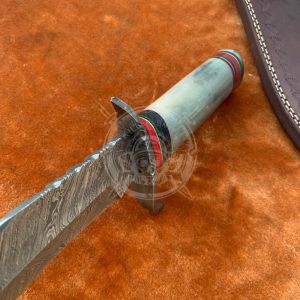 Custom Hand Forged Damascus Steel Hunting Knife With Leather Sheath - Image 4