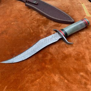 Custom Hand Forged Damascus Steel Hunting Knife With Leather Sheath - Image 3