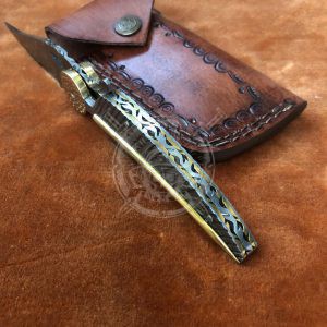 Full Damascus Custom Made  Leaf Folding Knife - Image 3