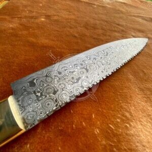 Handmade Professional Kitchen Damascus 15" Knife With Leather Sheath - Image 3