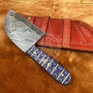 Handmade Damascus Syberian Round Cleaver With Leather Sheath - Image 3