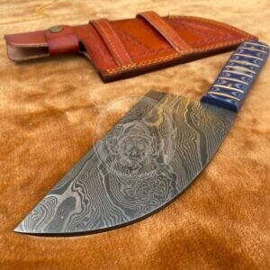 Handmade Damascus Syberian Round Cleaver With Leather Sheath - Image 4